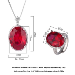 High Quality Eco-friendly Copper 15*20-13*18mm Red Blue Zircon Fashion Retro Ancient Style Necklace <b>Ring</b> Jewelry Sets for Women - Product Image 3