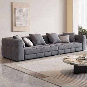 โซฟาสามที่นั่งสไตล์โมเดิร์นมินิมอล ผ้าสีเทา เฟอร์นิเจอร์ห้องนั่งเล่น - Product Image 1
