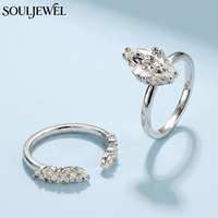 Bague en argent sterling S925 avec moissanite taille marquise, grande pierre centrale et accents multi-gemmes, empilable, bijoux de mariage
