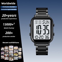 Montre numérique carrée classique SKMEI 2259, boîtier en alliage de zinc, bracelet en acier inoxydable, chronographe, compte à rebours, affichage LED, étanche