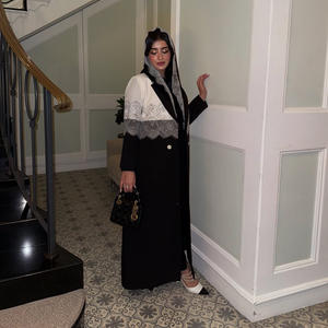 Nouvelle Abaya Islamique pour Femmes Noir Blanc Dentelle Bordure Blazer-Style Abaya avec <span class=keywords><strong>Hijab</strong></span> Robe de Soirée Formelle Islamique - Product Image 1