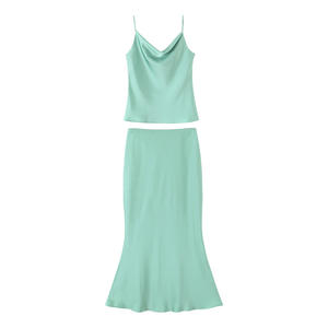 Jupe midi en satin Happy Plus Mermaid, taille plus, couleur unie, taille naturelle, jupe pour femmes - Product Image 2