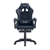Chaise de jeu pivotante en cuir noir de style moderne avec hauteur réglable, vérin à gaz à 2 niveaux et base en nylon