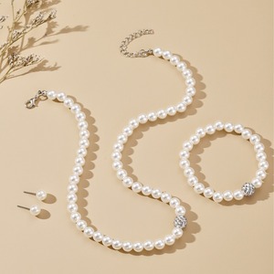 3 PCS <b>Set</b> Imitation Pearl Necklace <b>Bracelet</b> <b>Earring</b> Stud <b>Set</b> Fireball Pearl Beaded Women Luxury Bridal Party Jewelry <b>Set</b> - Product Image 3