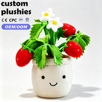 Peluche personnalisée en forme de plante de fraise en pot avec fraises et fleurs pour décoration intérieure et cadeau