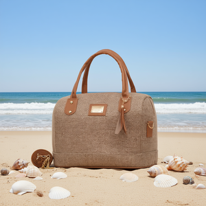 Sac de plage en jute pour femme Fana Jordin Camel, taille moyenne, durable, avec poche intérieure zippée - Product Image 2