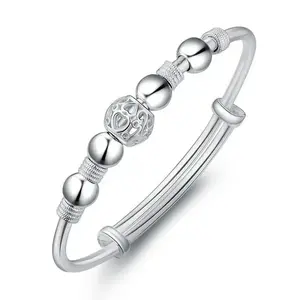2024 Modisches Silber 925 Reißkleider-Kugel-Schmuck Antike Perlenarmband offenes Silber-Armband Armband Damen