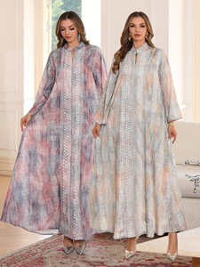 Abaya de Dubaï pour <span class=keywords><strong>femme</strong></span>, robe musulmane imprimée avec strass, robe longue ample, caftan arabe de fête, Jalabiya Ramadan, Abayas - Product Image 3