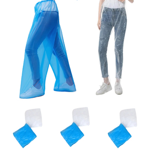 Descartável PE plástico chuva calças com pé-capa impermeável chuva engrenagem para acampamento ao ar livre - Product Image 1