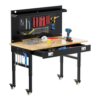 Banc de travail en métal robuste de 48 pouces, hauteur réglable avec tiroir de rangement pour utilisation en garage, plateau de table en métal, panneau perforé