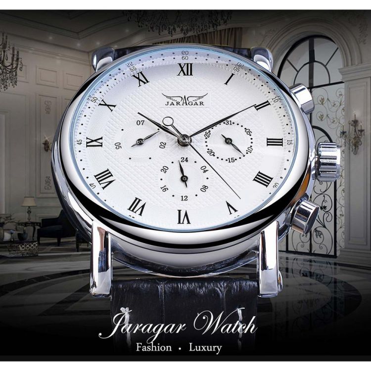 JARAGAR GMT1166 Men's Watch - Minimalism, Date, & Leather