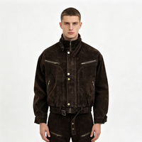 Blouson de motard américain vintage années 80 pour homme, en toile robuste vieillie, marron foncé, avec ceinture, col montant, coupe-vent, respirant, fermeture éclair