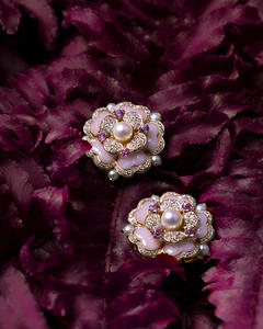 Lixinコスチュームロゴエレガントな天然ピンクシェルジルコン花模造真珠ネックレスイヤリングリングジュエリーセットパーティー用 - Product Image 2