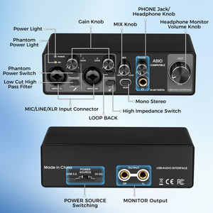 Nouveau MQ22 professionnel 2 canaux USB professionnel Studio carte son enregistrement 24 bits 192Khz <span class=keywords><strong>Interface</strong></span> Audio pour la diffusion en direct - Product Image 4