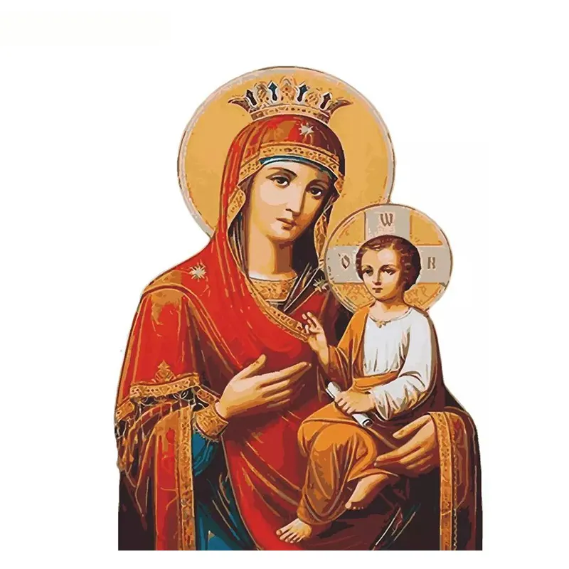 CHENISTORY DZ992008 DIY boyama yağlıboya tuval klasik portre numaraları tarafından bakire Mary ve İsa boya numaraları yetişkin keten