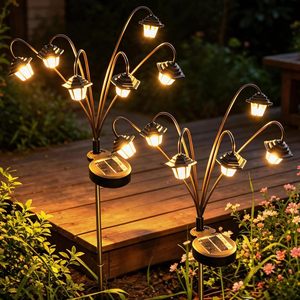 Luces Solares Decorativas WISEgham con 6 Cabezas Oscilantes, Paquete de 2, LED Blanco Cálido, Resistentes al Agua, para Jardín Exterior - Product Image 1