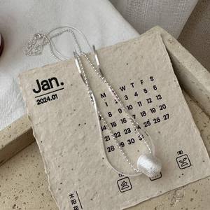 Collares con Colgante de Plata de Ley S925, Estilo Coreano, Estilo INS, Bola Pequeña Cepillada, Doble Hoja, para Otoño e Invierno - Product Image 1