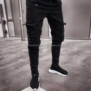 Pantalones Vaqueros Cargo Ajustados para Hombre, Estilo Motero, con Bolsillos, Elásticos, <span class=keywords><strong>Negros</strong></span>, para Trabajo, Nueva Moda - Product Image 4