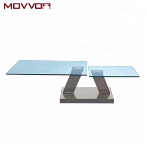 Foshan supplier rectangular swivel glass stainless steel base coffee table with open and close function - Product Image 3
