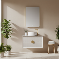 Miroir intelligent LED au design moderne 60-80 cm, meuble de salle de bain mural en PVC et acier carbone, vasque simple avec comptoir en céramique