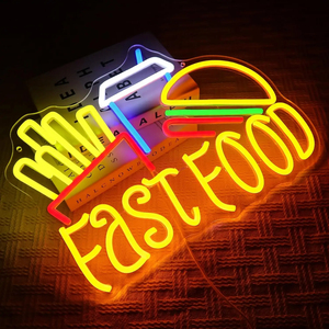 Enseigne néon LED dimmable pour restauration rapide, hamburger et frites, pour décor de restaurant, bar, cuisine, food truck et boutique de burgers - Product Image 2