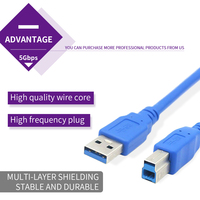 Kabel Printer USB 3.0 AM ke BM, kabel Printer persegi kecepatan tinggi 5Gbps USB a Male ke B Male tahan lama untuk Printer kantor/industri