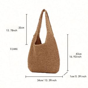 Bolso de Playa de Paja para Mujer, Tejido a Crochet, Hecho a Mano, de Gran Capacidad, para Vacaciones en la Playa, Venta al Por Mayor - Product Image 6