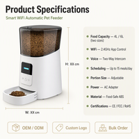 Distributeur automatique intelligent 6L pour chats et chiens, en plastique moderne, avec contrôle WiFi, enregistrement vocal, bouton d'alimentation manuel et bol amovible