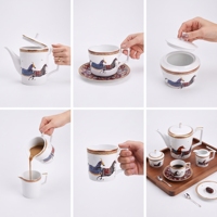 Piring Makan Bone China Mewah dengan Pinggiran Emas, Pola Kuda Geometris Berwarna-warni, Peralatan Makan Restoran Artistik Vintage