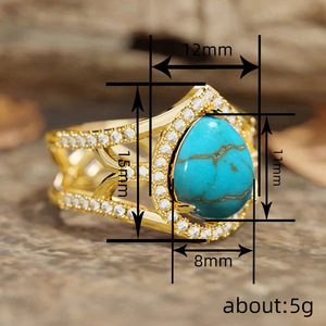 Anello da donna vintage con design a goccia d'acqua in turchese imitazione circolare - Product Image 3