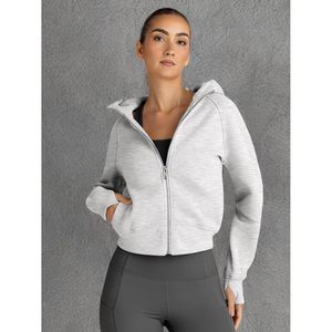 Womens <b>Zip</b> <b>Up</b> Hoodie <b>Cropped</b> Fleece Sweatshirt Short Length Casual Top For Fall Winter Outfits Y2k Style - Product Image 6