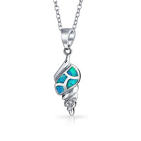 Pendentif coquillage en argent sterling 925 massif avec opale bleue de feu, bijoux en opale créés en laboratoire et faits à la main