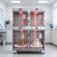 Cage de soins intensifs pour animaux de compagnie en acier inoxydable avec chambre à oxygène, chauffage infrarouge, hôpital vétérinaire, chenil de récupération pour chiens et chats