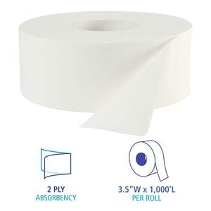 Papier toilette en rouleau géant en bambou, 1000 pieds, blanc (boîte de 12) - Product Image 1