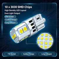 Ampoule LED 12V T10 W5W 3030 Canbus sans erreur 6000K pour éclairage intérieur de voiture, feux de position latéraux, plaque d'immatriculation, porte et tableau de bord