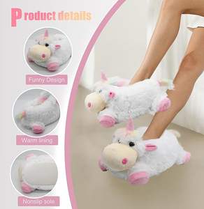 어린이를위한 실내 퍼지 겨울 동물 팬더와 암소 봉제 슬리퍼 따뜻한 실내 슬리퍼 - Product Image 6