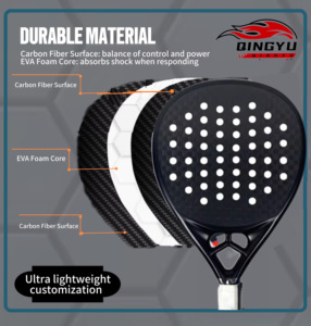Vợt cầu lông sợi carbon in logo tùy chỉnh dành cho thể thao ngoài trời, chất liệu graphite 3K/12K/18K, hình dạng kim cương/giọt nước/tròn, tay cầm EVA di động - Product Image 4