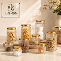 Bocaux en verre côtelé personnalisables avec logo, 100ml-500ml, couvercles dorés, écologiques, recyclables, non toxiques, résistants à l'humidité, pour aliments de cuisine