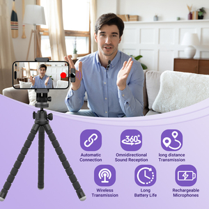 Xoay Thiết Kế Không Dây Stereo Lavalier <span class=keywords><strong>Microphone</strong></span> Phỏng Vấn Trực Tiếp Ngoài Trời Mini Tiếng Ồn Hủy Bỏ Ve Áo Mic Cho Iphone Android - Product Image 3