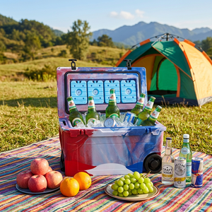 Glacière portable 55QT à roulettes en PE, durable, avec logo personnalisé, design rotomoulé moderne, étanche et isolée pour boissons et aliments - Product Image 1