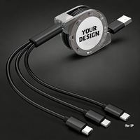 Promo Grosir Hadiah Custom Logo 3 in 1 Pengisi Daya Multi Ponsel Kabel USB Retractable Dengan Kotak Kristal