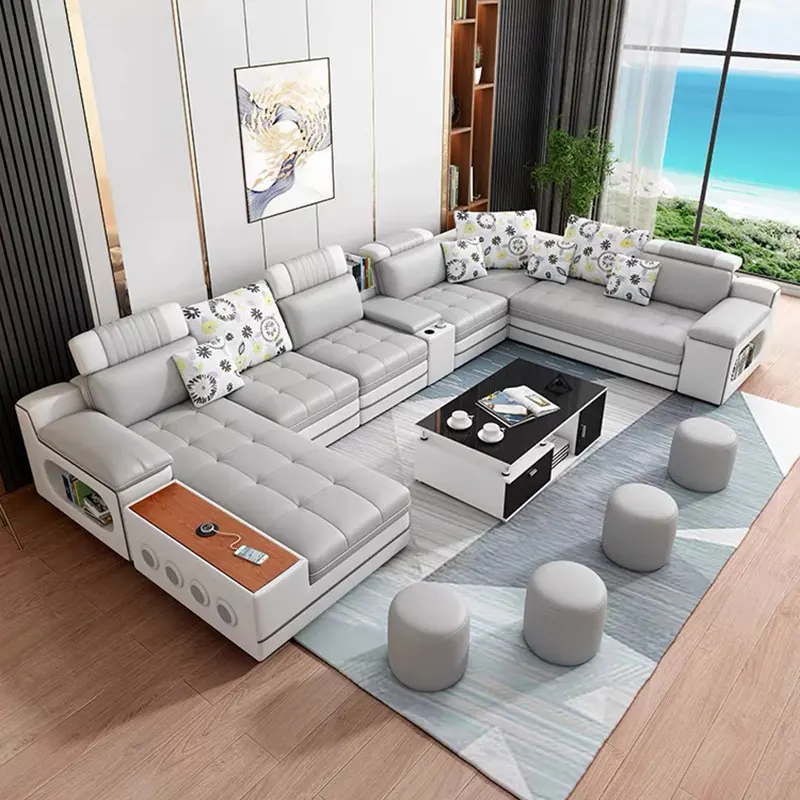 ATUNUS Modern leather sectional modular sofa couch set living room furniture modern design couch luxury u shape sofa