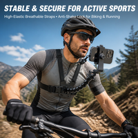 Sangle de fixation pour téléphone sur poitrine avec bras flexible col de cygne de 20,5 cm, kit de harnais corporel mains libres pour vidéo POV pour smartphones et caméras d'action