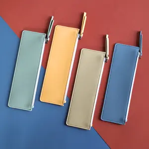 Bolsa de lápices de cuero PU con cremallera, 5 colores disponibles, papelería escolar