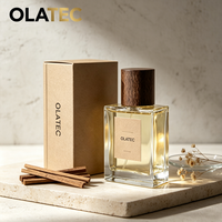 OLATEC Botellas de Perfume Elegantes de 50 ml, Rectangulares, de Vidrio Transparente, con Tapa de Madera y Caja de Cartón