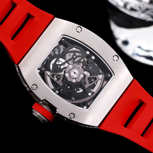 Diamond Bezel <b>Skeleton</b> Tonneau <b>Watch</b> Men's RM010 style Luxury <b>Automatic</b> <b>Watch</b> With Red Rubber Strap - Product Image 4