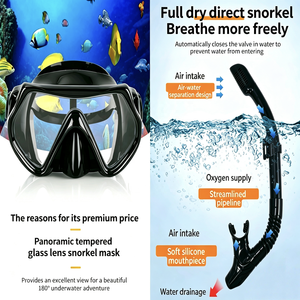 Masque de plongée en verre trempé anti-buée ASY et ensemble de tuba sec, masque de plongée pour adultes en silicone liquide anti-fuite pour le camping et les sports nautiques - Product Image 2