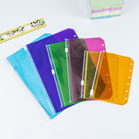 Kantong Binder A5 A6 A7 6 Warna Glitter PVC dengan Resleting, 6 Ring, Amplop Uang, Folder, Planner, Jurnal, Penyimpanan