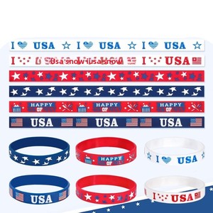 Grenzüberschreitende Lieferung USA Amerikanische Flagge Rot Weiß Blau CMYK Bedrucktes Stern-Silikonarmband für Unabhängigkeitstag-Feier - Product Image 2