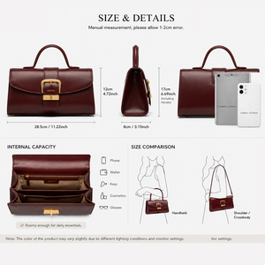 Bolso de Mano Vintage Personalizado para Mujer, Diseño de Múltiples Compartimentos en Cuero PU Liso, con Cierre de Hebilla Dorada - Product Image 6